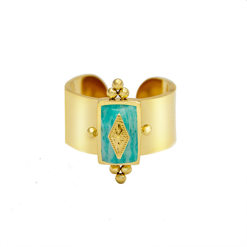 Venta al por mayor Anillo ajustable de acero de titanio con concha de piedra natural